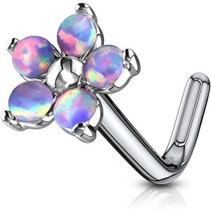 Piercing Street Piercing nez tige en L fleur 5 opales violettes - Argente