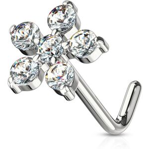 Piercing Street Piercing nez tige en L fleur 6 gemmes blancs - Argente