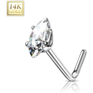 Piercing Street Piercing nez Or blanc 14 carats pierre marquise blanche - Argente