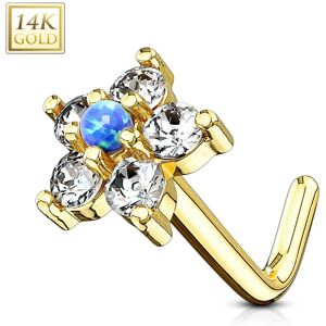 Piercing Street Piercing nez Or jaune 14 carats tige L fleur et opale bleu - Dore