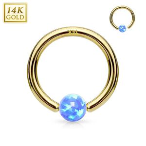Piercing Street Piercing anneau captif en or jaune 14 carats pour nez oreille opale bleue - Dore