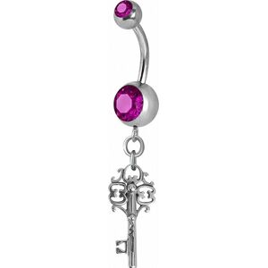 Piercing Street Piercing nombril Crystal Swarovski clef vintage fuchsia - Argente