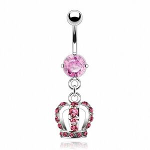 Piercing Street Piercing nombril couronne gemmes roses - Argente