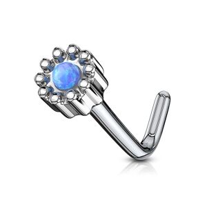 Piercing Street Piercing nez tige en L opale de synthese bleue - Argente