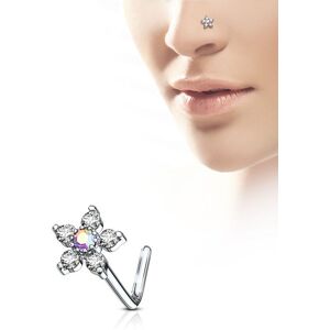 Piercing Street Piercing nez tige en L fleur 6 strass aurore boreale - Argente