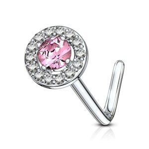 Piercing Street Piercing nez tige en L embout rond gemme rose - Argente