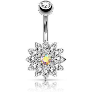 Piercing Street Piercing nombril petite fleur cristal aurore boreale - Argente