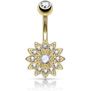 Piercing Street Piercing nombril petite fleur cristal plaque or - Dore