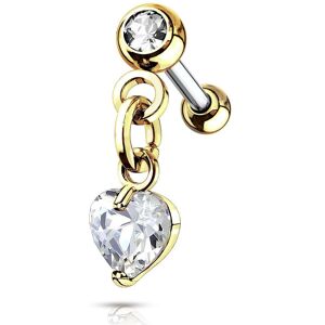 Piercing Street Piercing oreille cartilage helix pendentif coeur cristal blanc plaque or - Dore