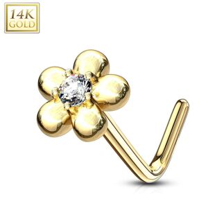 Piercing Street Piercing nez Or jaune 14 carats fleur petales blanc - Dore