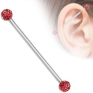 Piercing Street Piercing industriel oreille boules pavees cristaux rouge - Argente