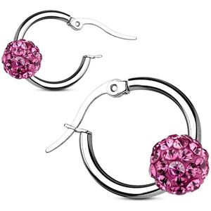 Piercing Street Paire boucles d'oreille anneaux boule cristal rose - Argente