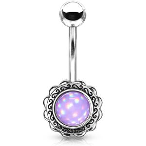 Piercing Street Piercing nombril fleur pierre lumineuse violette - Argente