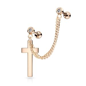 Piercing Street Double piercing cartilage oreille chaine croix or rose - Or Rose