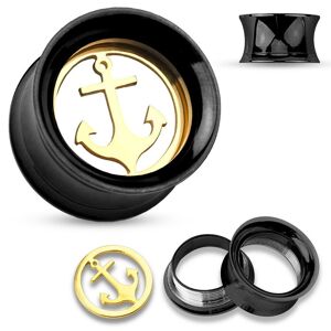 Piercing Street Piercing tunnel oreille ancre marine noir et dore - Noir