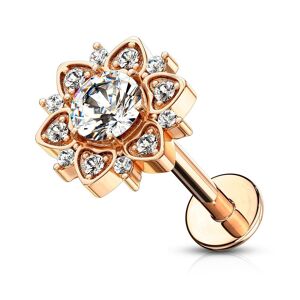 Piercing Street Piercing labret oreille plaque or rose fleur pavee de strass - Or Rose