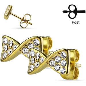 Piercing Street Paire Boucles d'oreille clous ruban dore strass - Dore