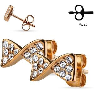 Piercing Street Paire Boucles d'oreille clous ruban rose strass - Or Rose