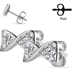 Piercing Street Paire Boucles d'oreille clous ruban argente strass - Argente