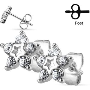 Piercing Street Paire Boucles d'oreille clous etoile argente 5 strass - Argente