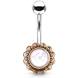 Piercing Street Piercing nombril fleur rosee opaline blanche - Or Rose