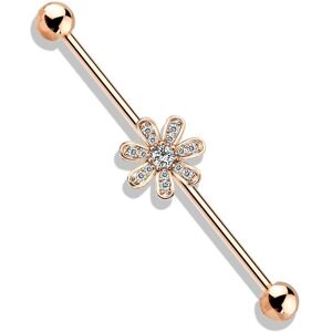 Piercing Street Piercing industriel oreille plaque or rose fleur 7 petales pavee de strass - Or Rose