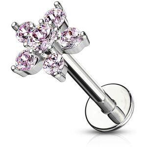 Piercing Street Piercing labret oreille fleur pavee de 6 strass rose - Argente