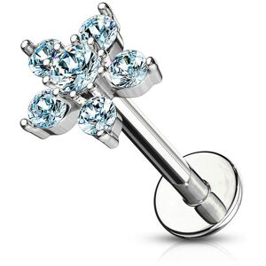 Piercing Street Piercing labret oreille fleur pavee de 6 strass turquoise - Argente