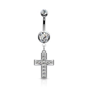 Piercing Street Piercing nombril acier avec pendentif croix - Argente