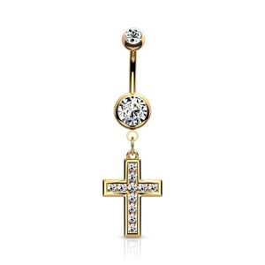 Piercing Street Piercing nombril plaque or avec pendentif croix - Dore