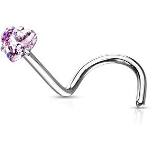 Piercing Street Piercing nez tige tire-bouchon zircon coeur rose - Argente