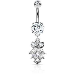 Piercing Street Piercing nombril pendentif chouette coeur zircon - Argente