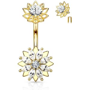 Piercing Street Piercing nombril fleur zirconium marquise plaque or - Dore