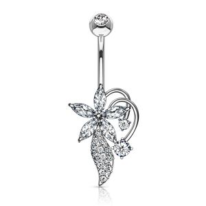 Piercing Street Piercing nombril bouquet fleurs zirconium - Argente