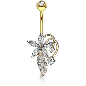 Piercing Street Piercing nombril bouquet fleurs zirconium plaque or - Dore