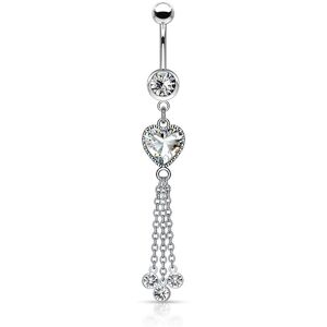 Piercing Street Piercing nombril pendentif chaines et coeur blanc - Argente