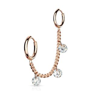 Piercing Street Double piercing oreille chaine strass anneaux rose - Or Rose