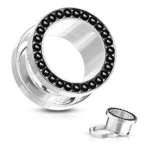 Piercing Street Piercing tunnel acier chirurgical ligne de strass noir - Argente