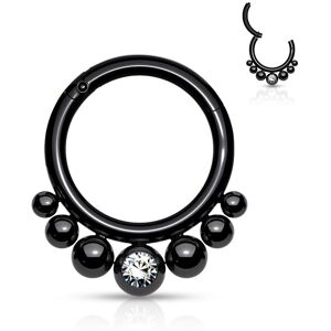 Piercing Street Piercing anneau segment noir boules cristal - Noir