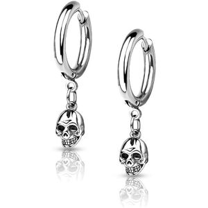 Piercing Street Paire boucles d'oreille anneaux argente pendentif skull - Argente