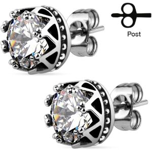 Piercing Street Paire Boucles d'oreille clous couronne strass blanc - Argente