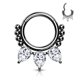 Piercing Street Piercing anneau segment acier noir perles et poires (oreille, septum) - Noir