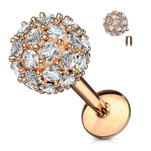 Piercing Street Piercing labret oreille boule pavee de strass plaque or rose - Or Rose