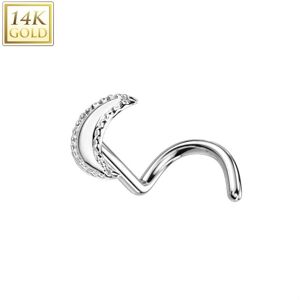 Piercing Street Piercing nez or blanc 14 carats tige tire-bouchon croissant de lune - Argente