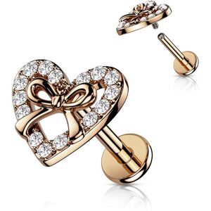 Piercing Street Piercing labret oreille coeur et ruban rose - Or Rose