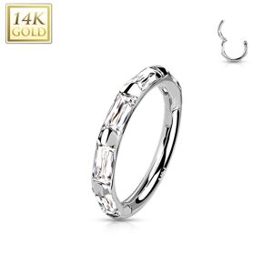 Piercing Street Piercing anneau oreille or blanc 14 carats pierres rectangulaires - Argente