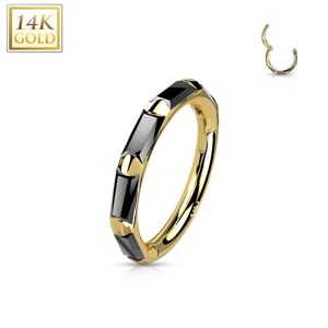 Piercing Street Piercing anneau oreille or jaune 14 carats pierres rectangulaires noires - Dore