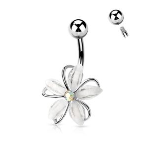 Piercing Street Piercing nombril fleur blanche 5 petales - Argente