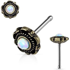 Piercing Street Piercing nez tige droite floral opale blanche - Argente