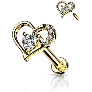 Piercing Street Piercing labret oreille coeur contour solitaire plaque or - Dore